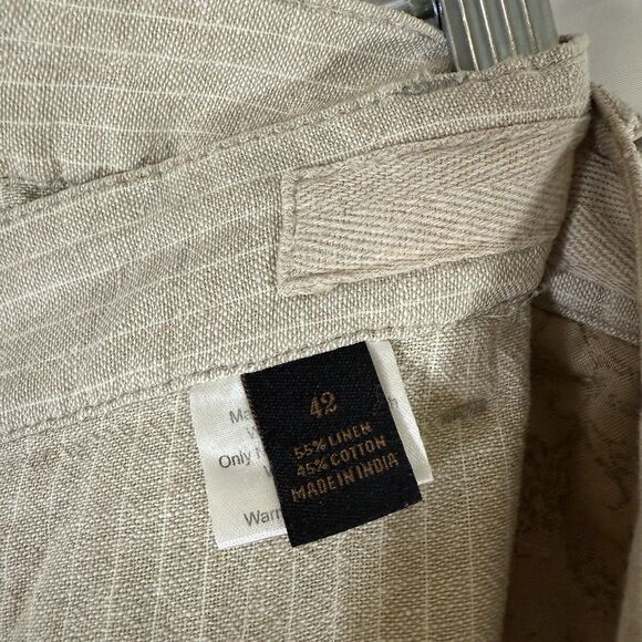 Jos A Bank Linen Blend Shorts Mens 42 Beige Striped Chino Lightweight Button Zip - Picture 5 of 8